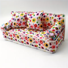 Dollhouse Furniture Flower Cloth Sofa with 2 Cushions
