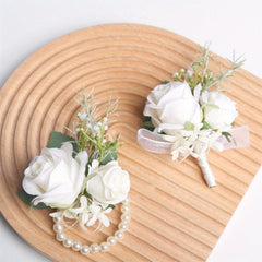 Wrist Corsage & Boutonniere Set for Wedding