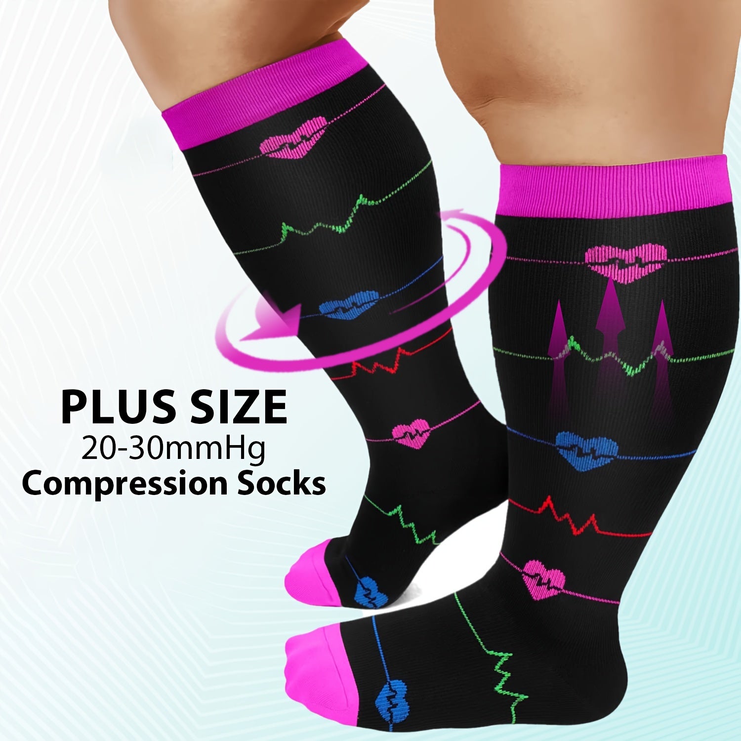 4 Pairs Plus Size Compression Socks Wide Calf for Men & Women