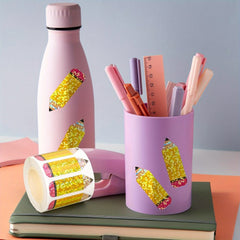 500pcs Back to School Stickers Roll Holographic Laser Cut Pencil Decals