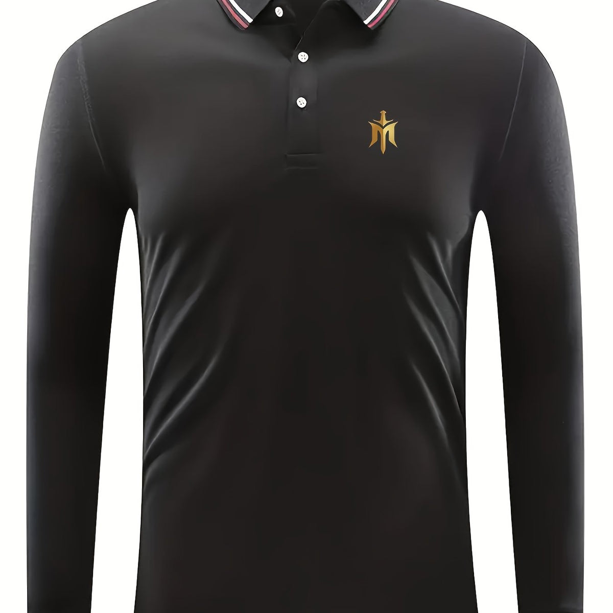 Men's Sword Print Golf Shirt Long Sleeve Collared Business Casual