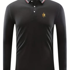 Men's Sword Print Golf Shirt Long Sleeve Collared Business Casual