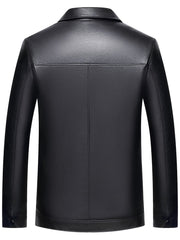 Men's Leather Jackets V neck Business Zipper Pockets