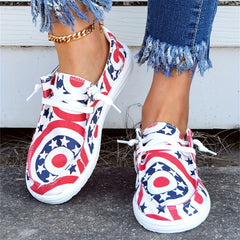 Women's Star & Ring Pattern Boat Shoes Independence Patriotic Sneakers