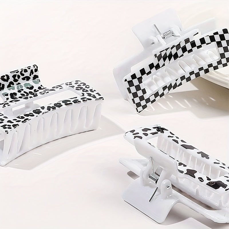 Checkered Hair Claw Clip in Cow Pattern Style