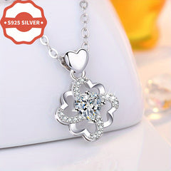 925 Silver Clover Pendant with Heart Charm for Everyday Wear