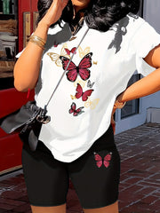 Butterfly Print 2 Piece Outfit Short Sleeve T-Shirt & Shorts Summer 2pcs Set