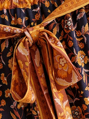  Floral Print Wide Leg Pants Elastic Waist