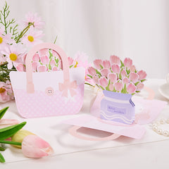 3D Pop Up Tulip Flower Basket Greeting Card with Envelope