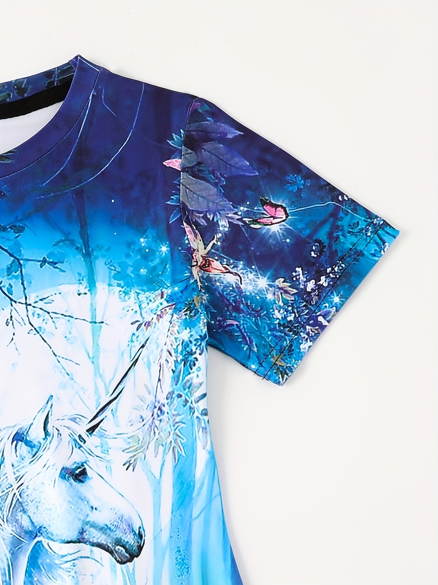 3D Unicorn In Magic Forest Pattern Short Sleeve Dress Girls Comfy Dresses