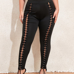  Goth Leggings Solid Front Lace-Up High Rise Leggings