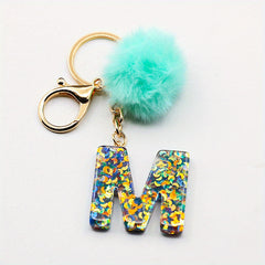 Initial Letter Keychain Resin English Letter Key Chain Pendant Plush Ball