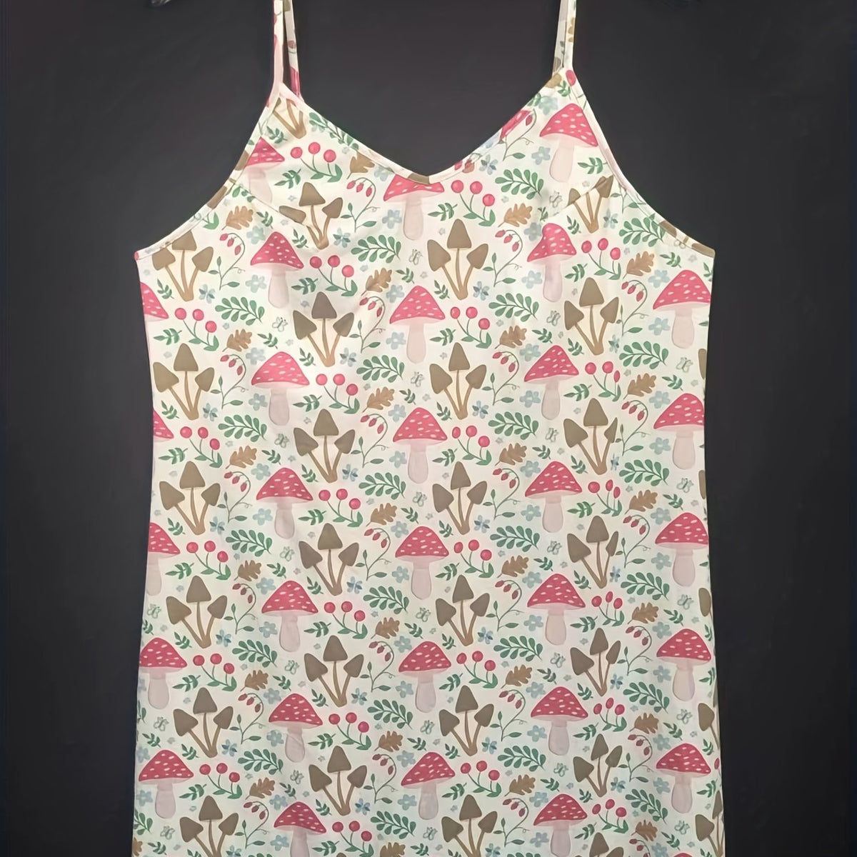  Mushroom & Leaf Print V Neck Cami Nightdress