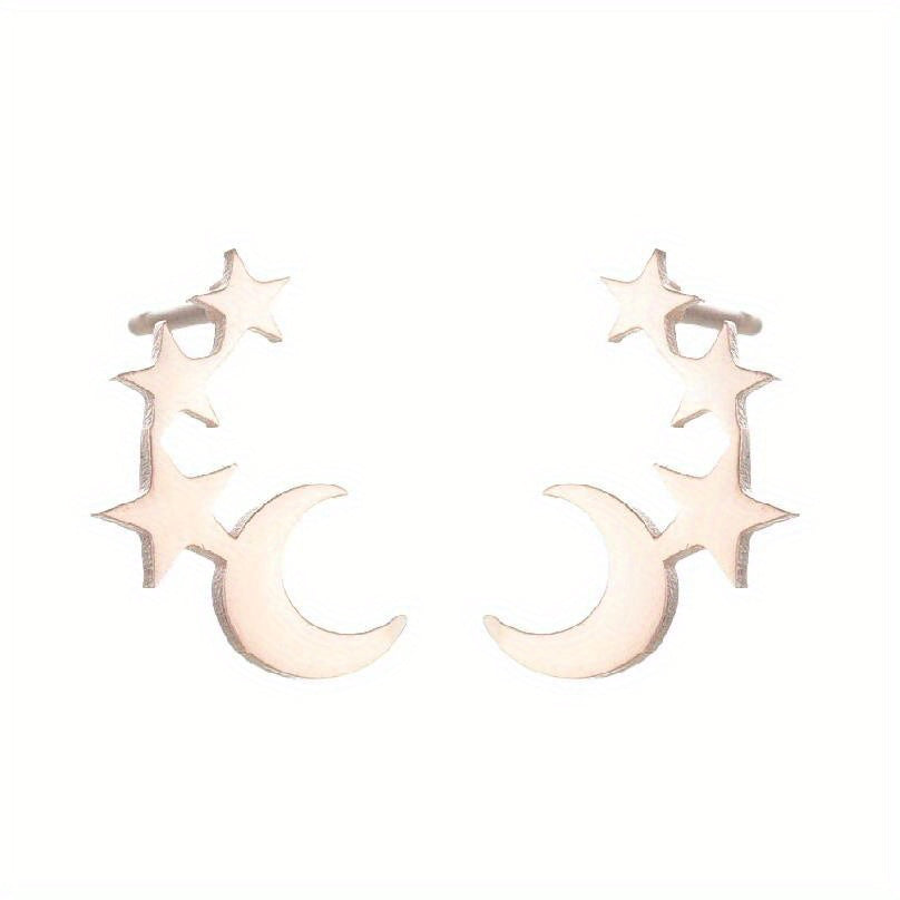 Men's Stainless Steel Stars & Moon Pattern Earrings