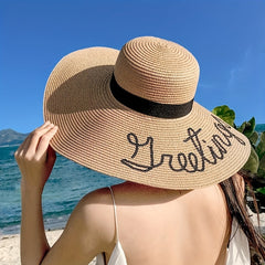 Khaki Sequin Wide Brim Sun Hat for Women