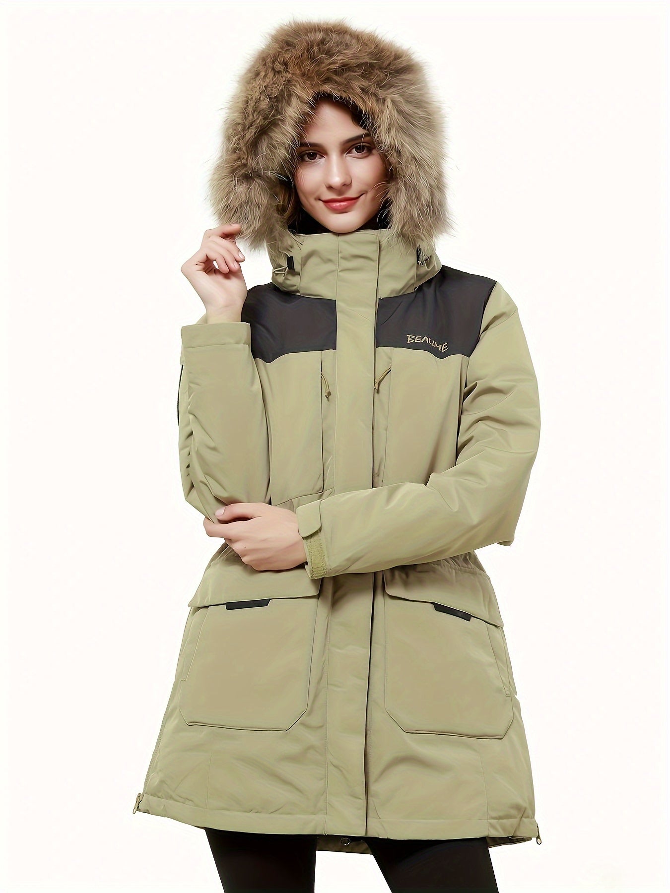 Women's Contrast Winter Down Jacket Thick Warm Sports Puff Coat