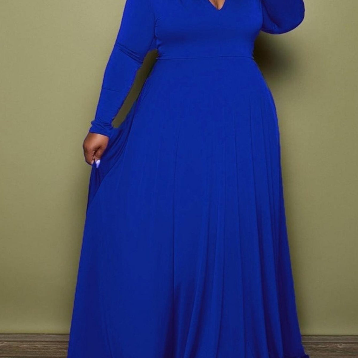  V Neck Long Sleeve Maxi Dress