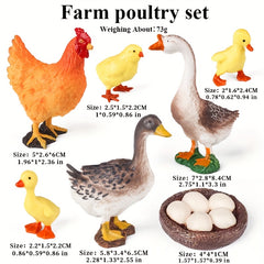 Farm Life Poultry Figurines Set - Chickens Ducks Geese Decor