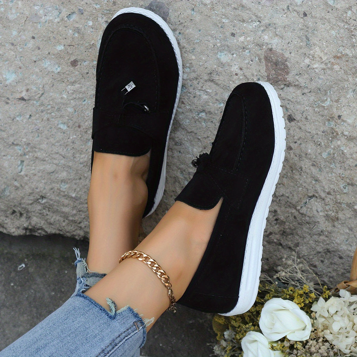 Metal Decor Slip On Loafers Shoes Lightweight Comfortable Casual Sneakers