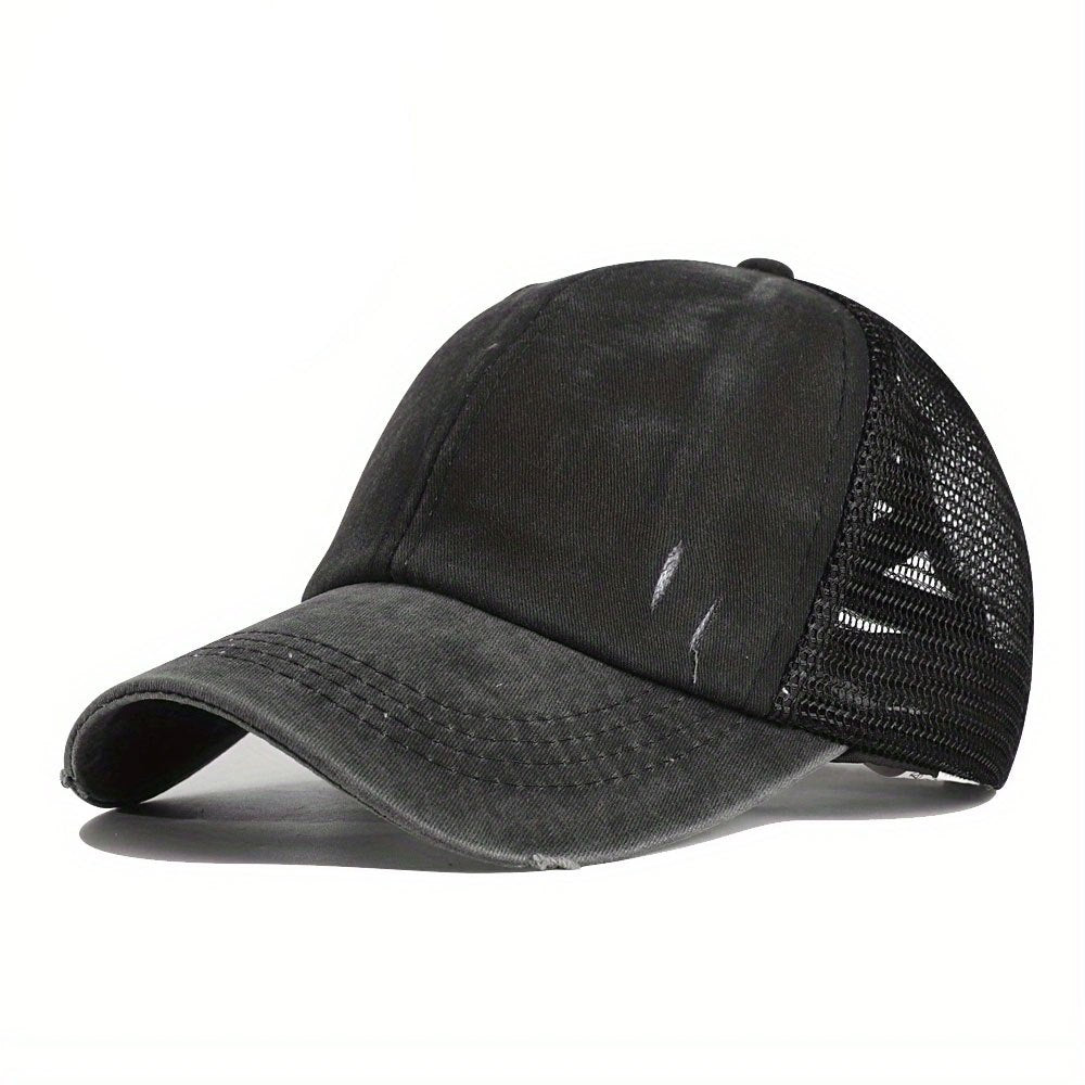 High Ponytail Baseball Cap Grid Criss Cross Ponytail Hat