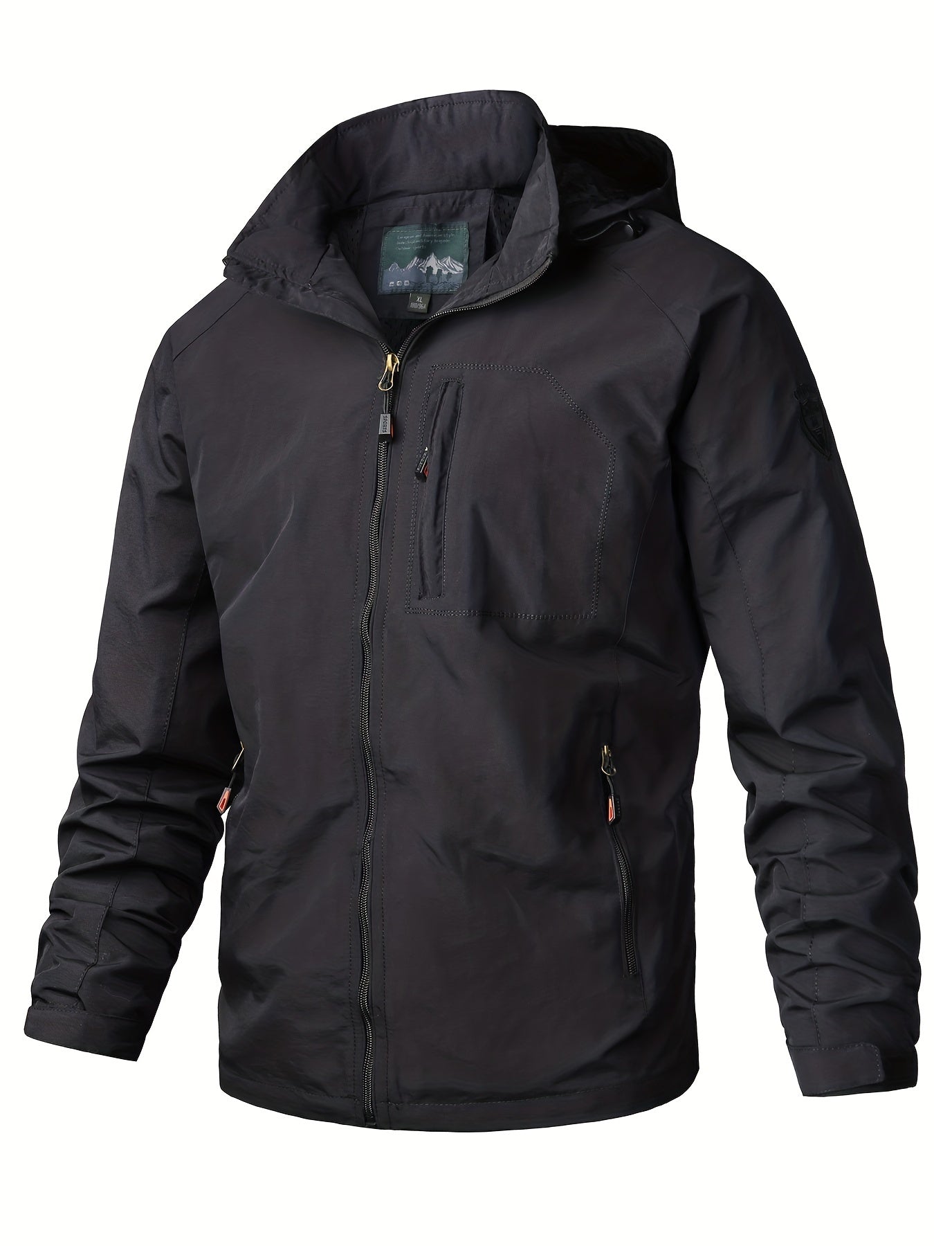 Men's Lightweight Hooded Windbreaker Jacket with Zipper Pockets