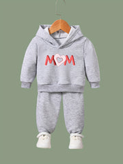 Breathable Activewear Set MOM & Heart Print Hoodies Pants Set For Spring Fall