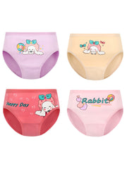 4pcs Girl's Cotton Underwear Stretch Comfy Briefs Rabbit Pattern