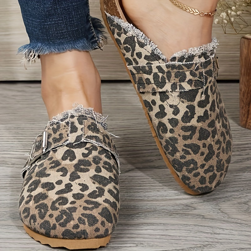 Leopard Canvas Skate Shoes Closed Toe Slip On Retro Casual Flat Loafers