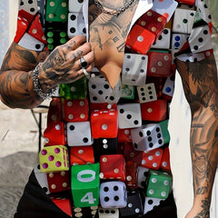 Men's 3D Print Dice Pattern Short Sleeve Shirt