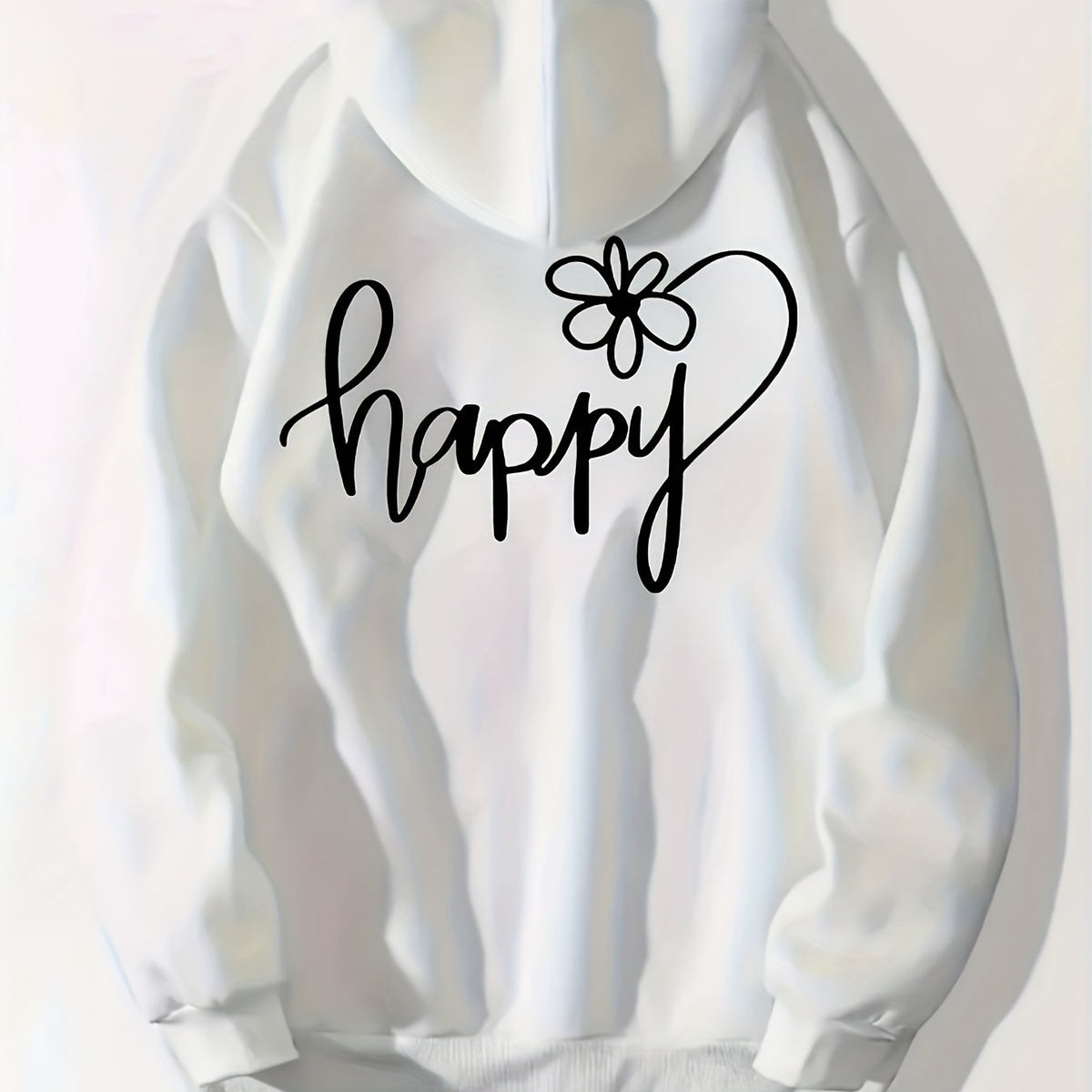 Happy Print Zip Up Hoodie Casual Sweatshirt for Women