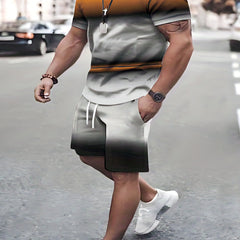 Men's Ombre 2Pcs Outfits Crew Neck T shirt & Drawstring Shorts Se