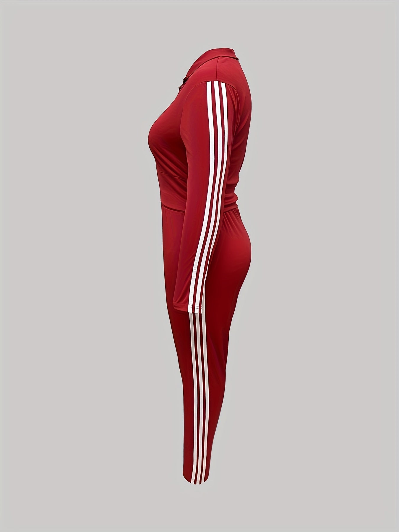  Striped Long Sleeve Overcoat & Skinny Pants Two Piece Set