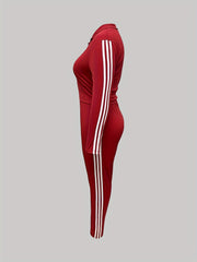  Striped Long Sleeve Overcoat & Skinny Pants Two Piece Set