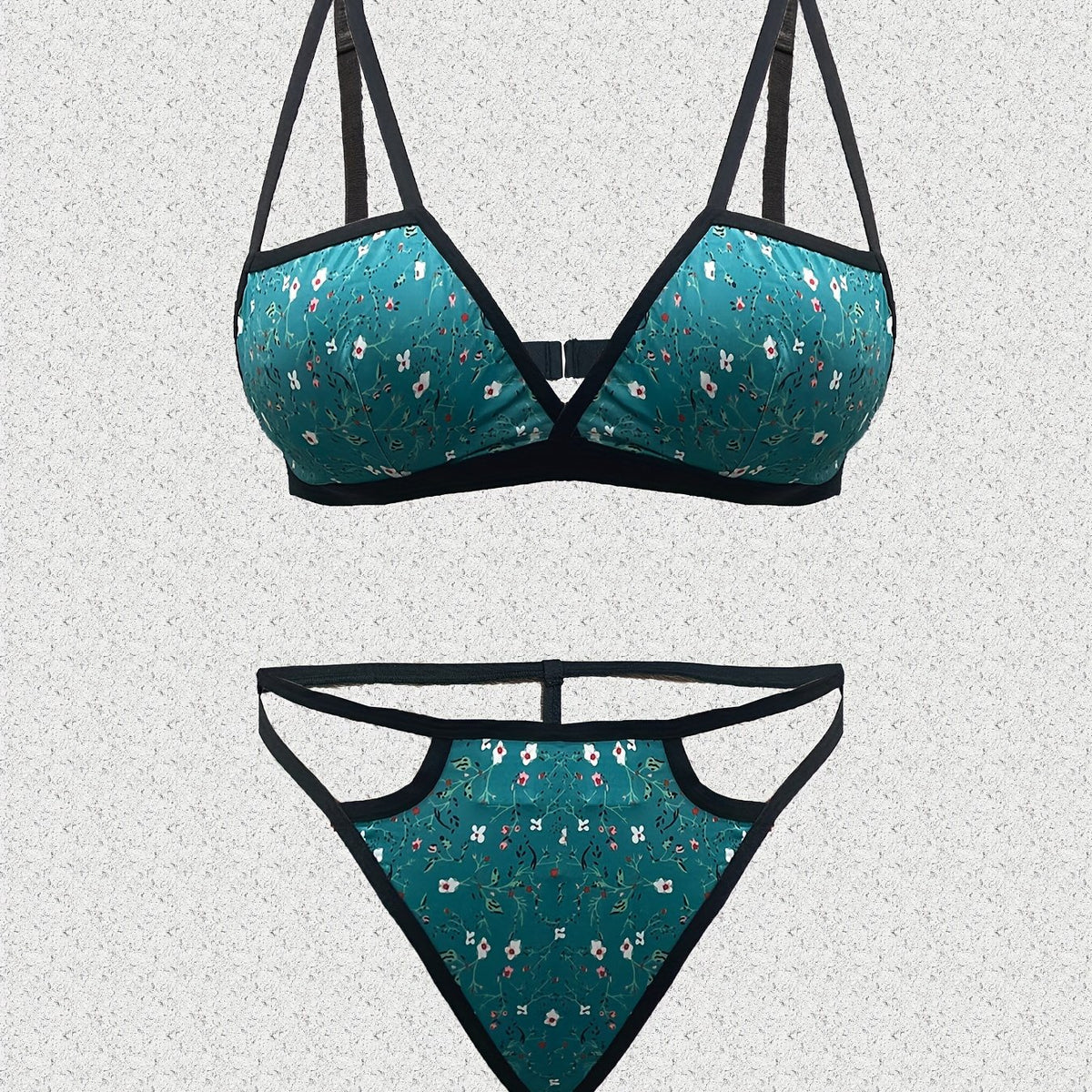  Floral Cut Out Bikini Bra & Panty Lingerie Set