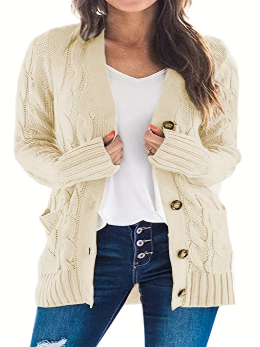  Solid Color Jacquard Button Long Sleeve Cardigan