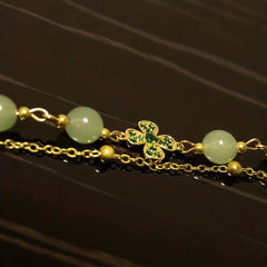Green Bead Four Leaf Clover Bracelet - Great Gift for her on Mother's Day