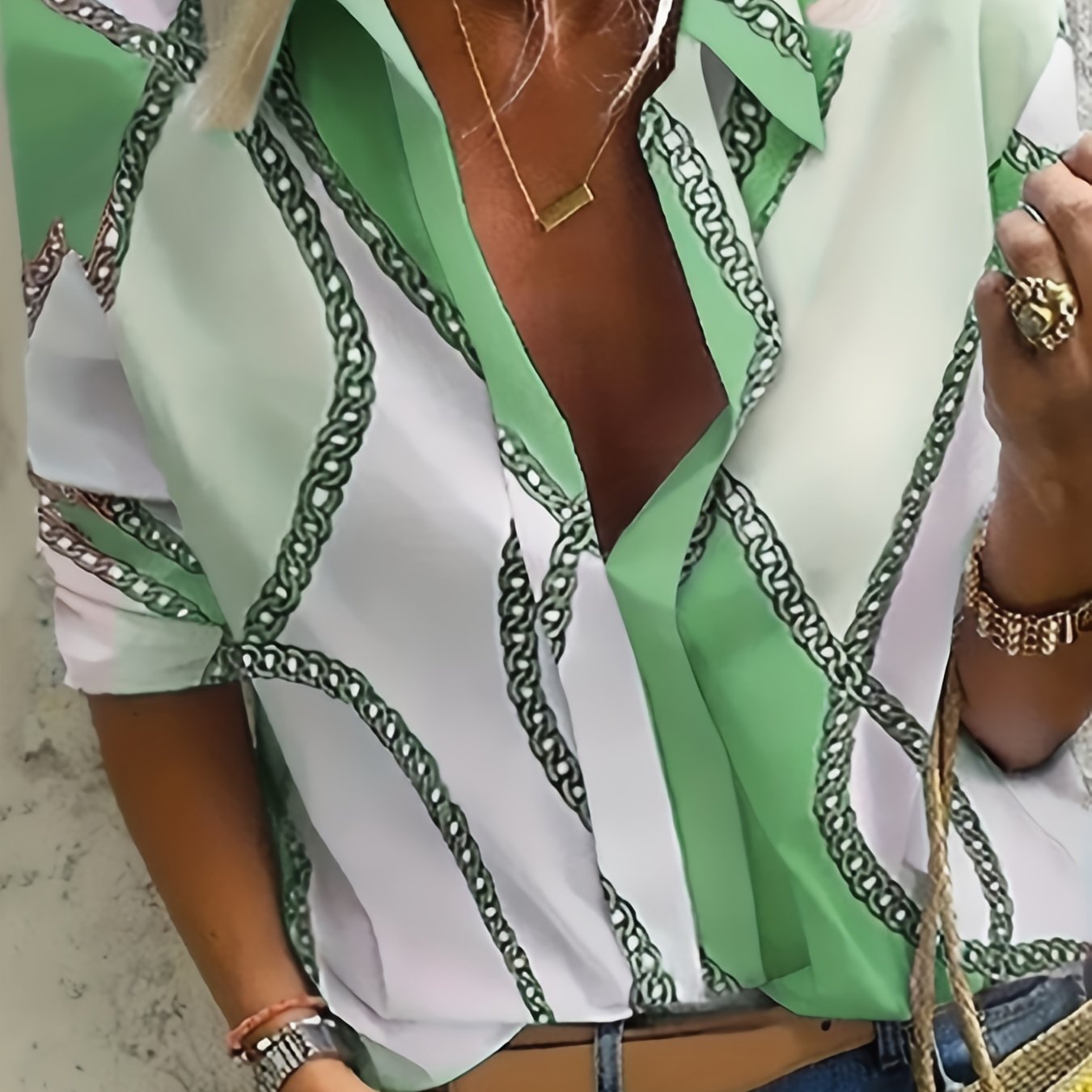  Chain Print Long Sleeve Blouse