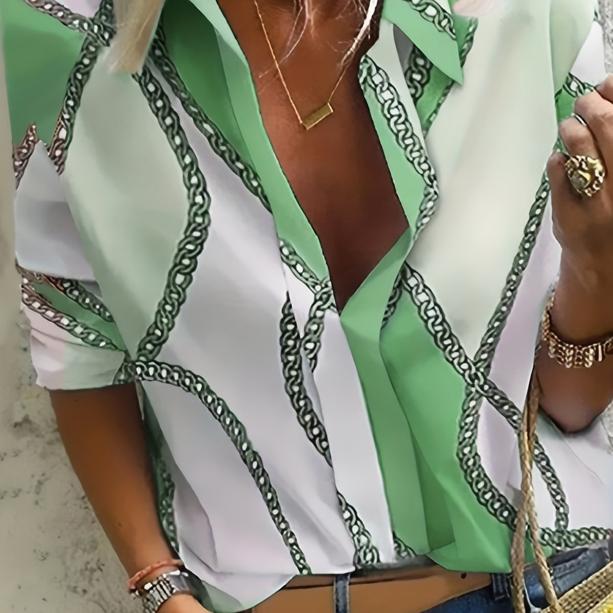  Chain Print Long Sleeve Blouse