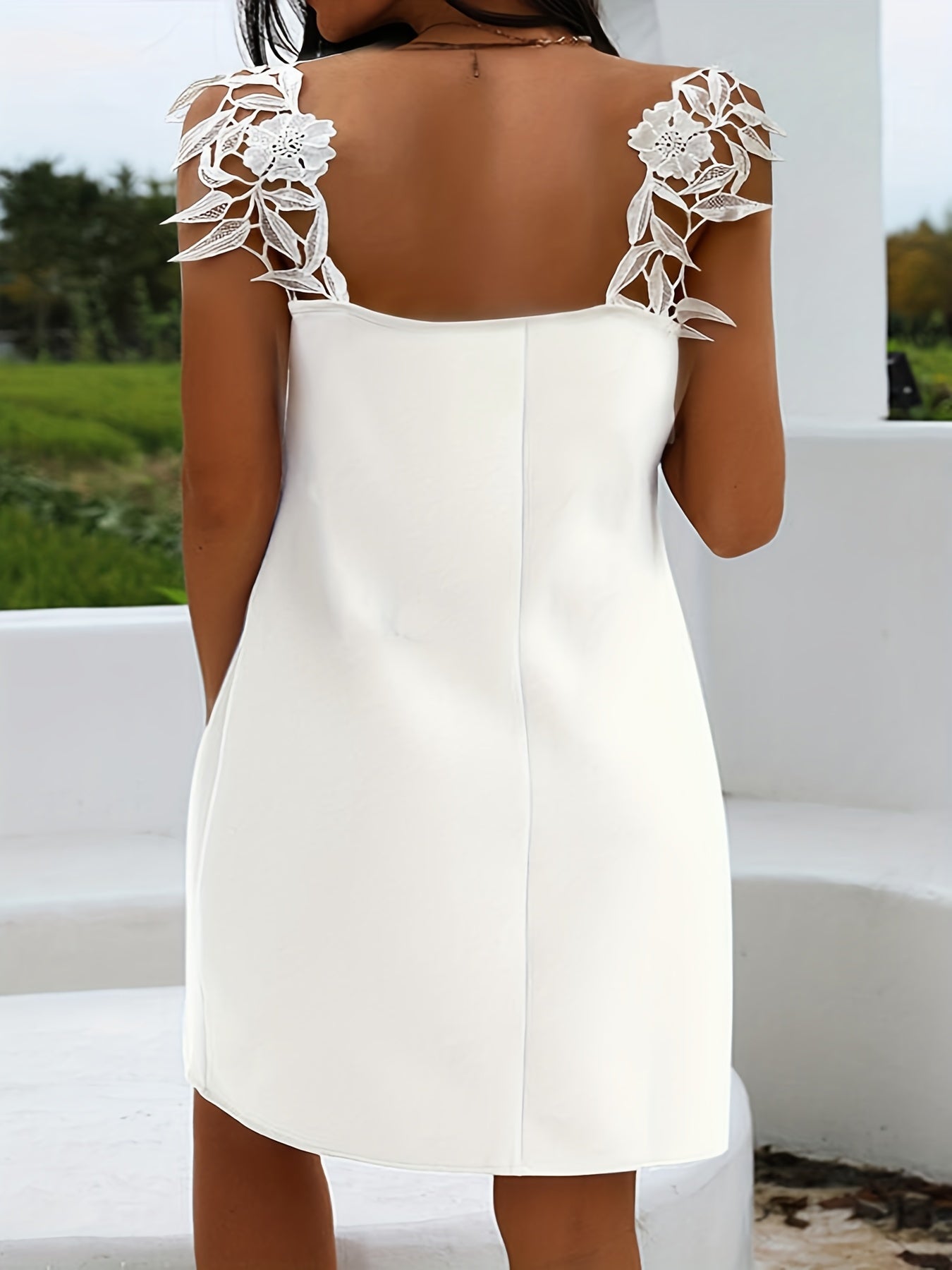  Lace Strap Stretch Cami Dress