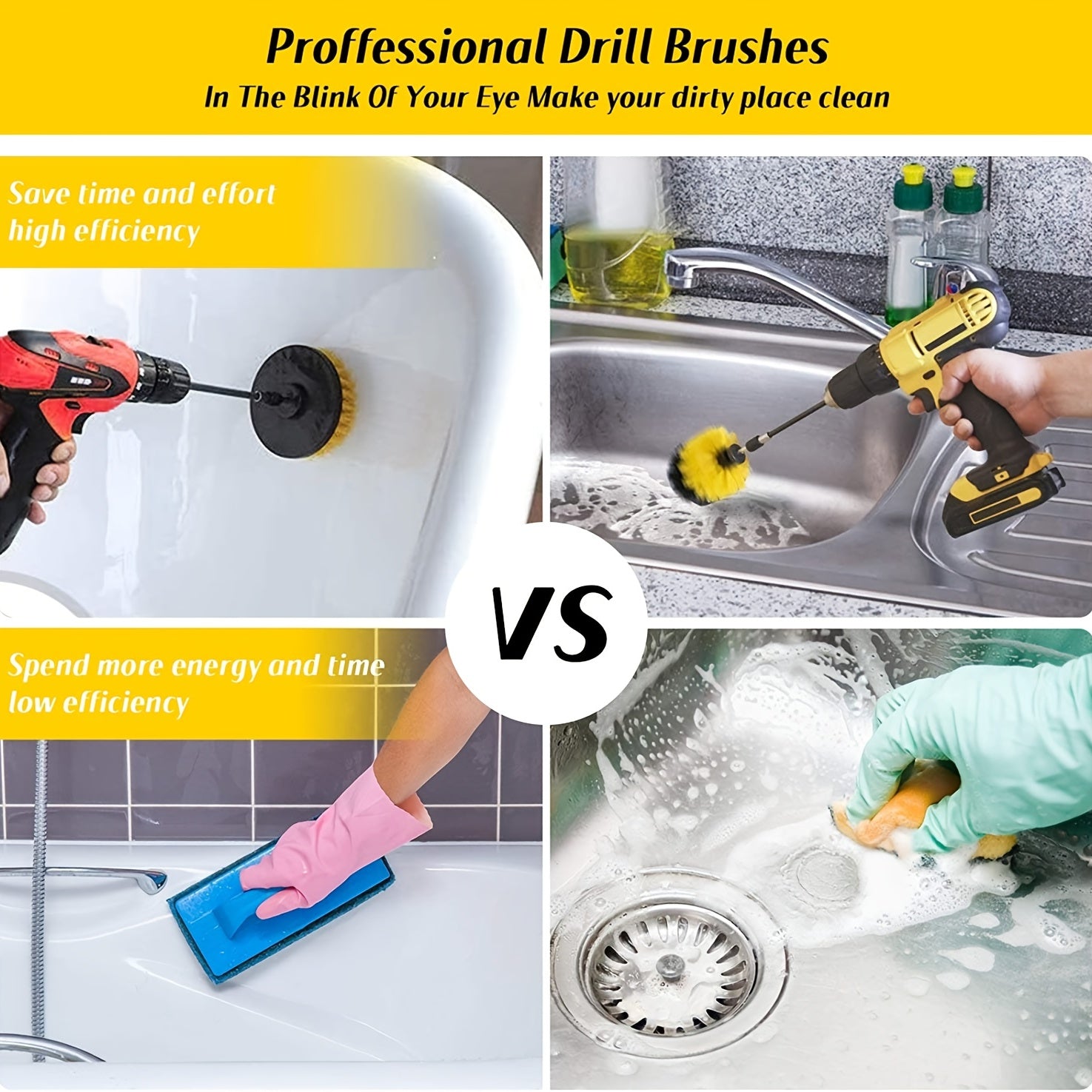 4 Piece Drill Brush Attachment Set Power Scrubber Cleaning Kit