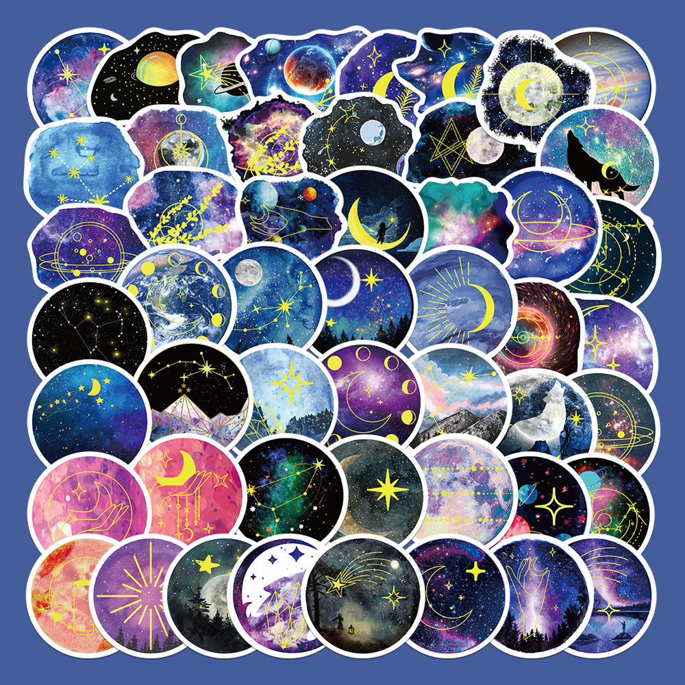 50pcs Moon Starry Sky Waterproof Stickers for Motorcycle Laptop