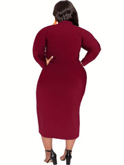  Solid Long Sleeve V Neck Slim Fit Dress