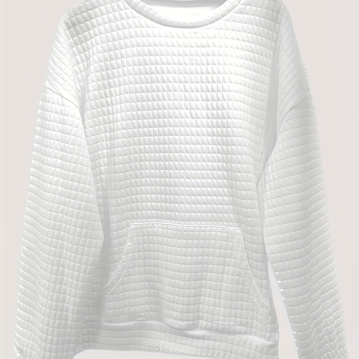 Waffle Grid Kangaroo Sweatshirt Lantern Sleeves