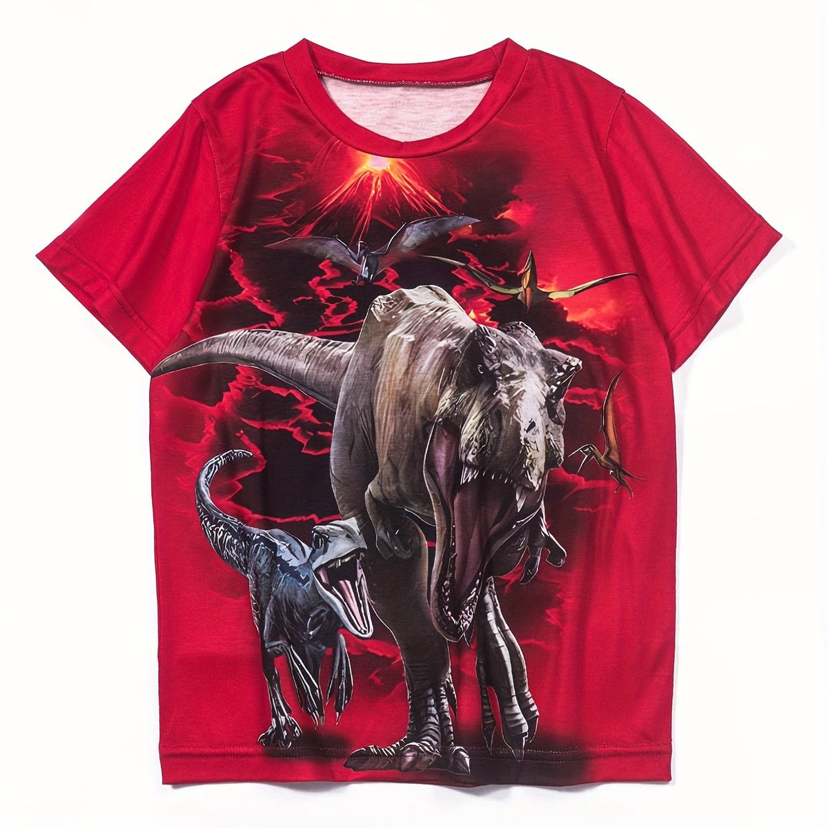 Boys' Dino 3D Print T Shirt, Breathable & Stretchy, Summer Outdoors