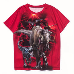Boys' Dino 3D Print T Shirt, Breathable & Stretchy, Summer Outdoors
