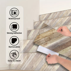 Wood Grain Printed Stair Stickers Waterproof Home Decoration