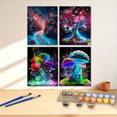 Butterfly Rose & Luminous Mushroom Paint by Numbers Kit, 40x50, Unframed