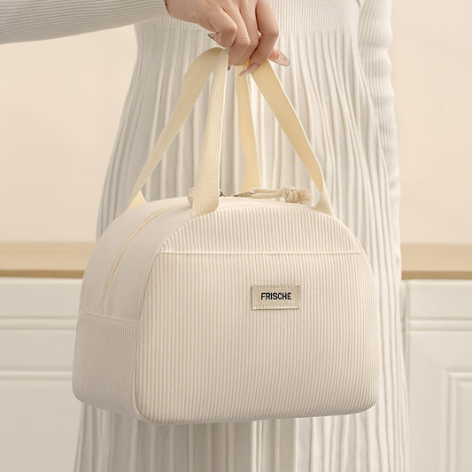 Large Capacity Insulated Lunch Bag, Beige, Portable & Stylish, Durable Tin Mater