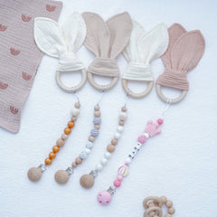 Baby Chewable Maple Wooden Teething Toy & Pacifier Accessories Set