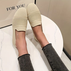 Women's Square Toe Loafers Breathable Flat Shoes Soft Sole Summer Walking Shoes